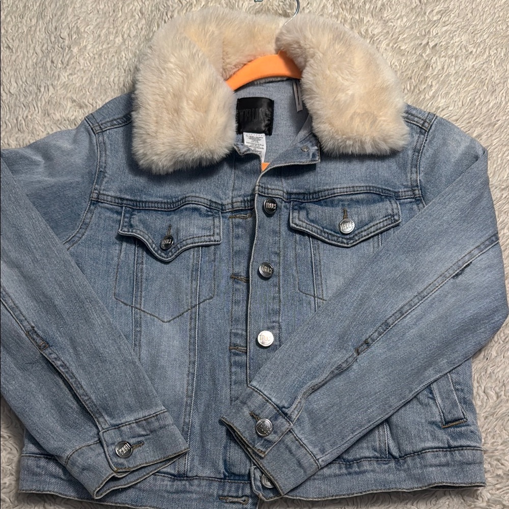 Denim Jacket with Faux Fur Collar